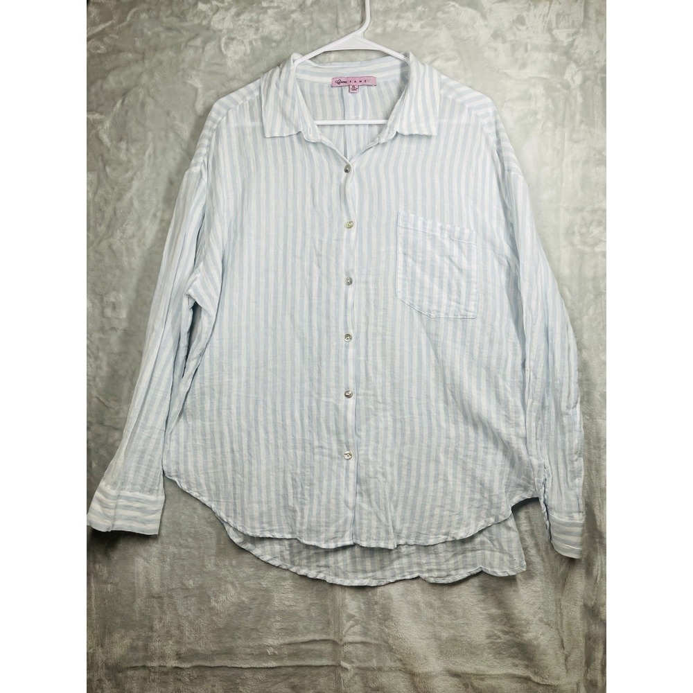 Crave Fame Women's Sz XL Slightly Sheer Button Up Blouse Coastal Beachy Comfy